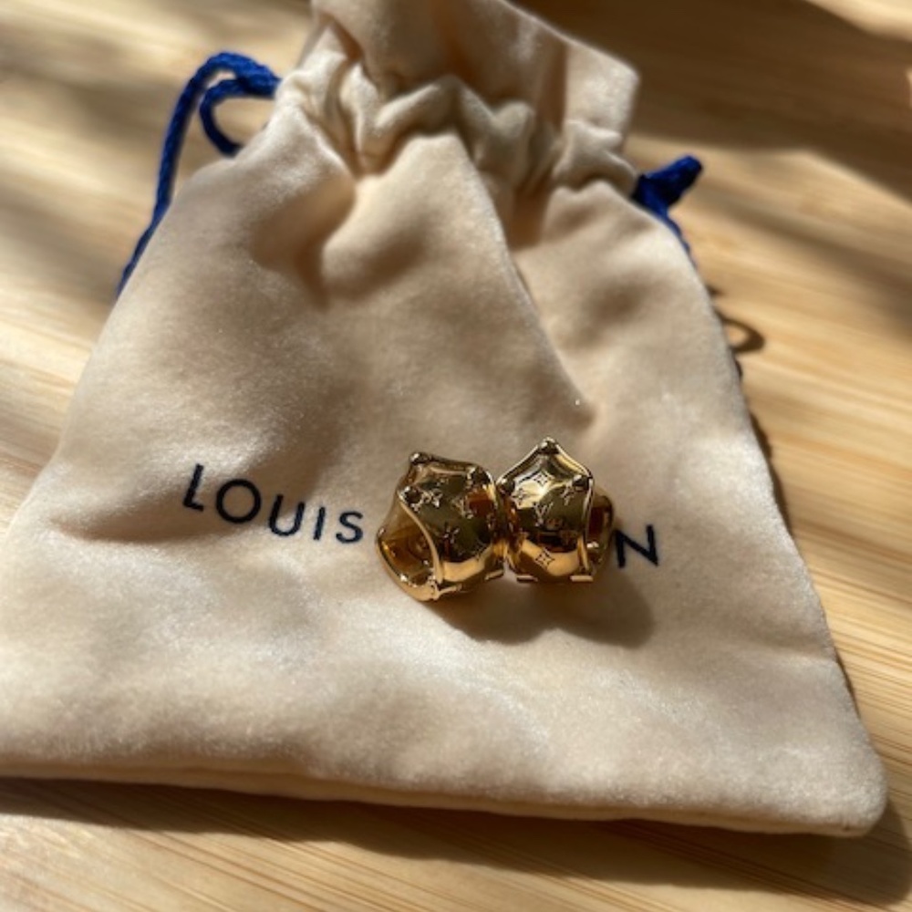 New Louis Vuitton Nanogram Gold-Plate Clip-On Earrings